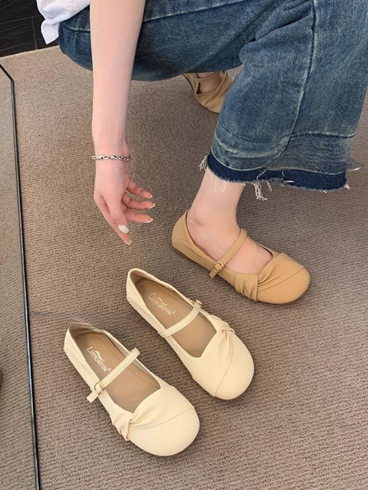 Ladies' New French Mary Jane Shoes with A Small Fragrant Style and Flat Bottom, Evening Style, and Small Leather Shoes