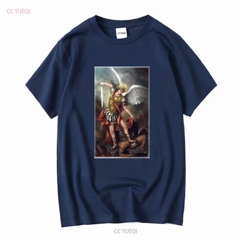 Catholic Natural T Shirt Saint Michael Archangel V11 Vintage Sizes S 5XL Vintage Washed Homme Fashion Soft Breathable