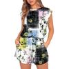 Women's Jumpsuit Floral Print Spring Summer Cap Sleeves Adjustable Drawstring Waist Comfortable Casual Short Jumpsuit With Pockets