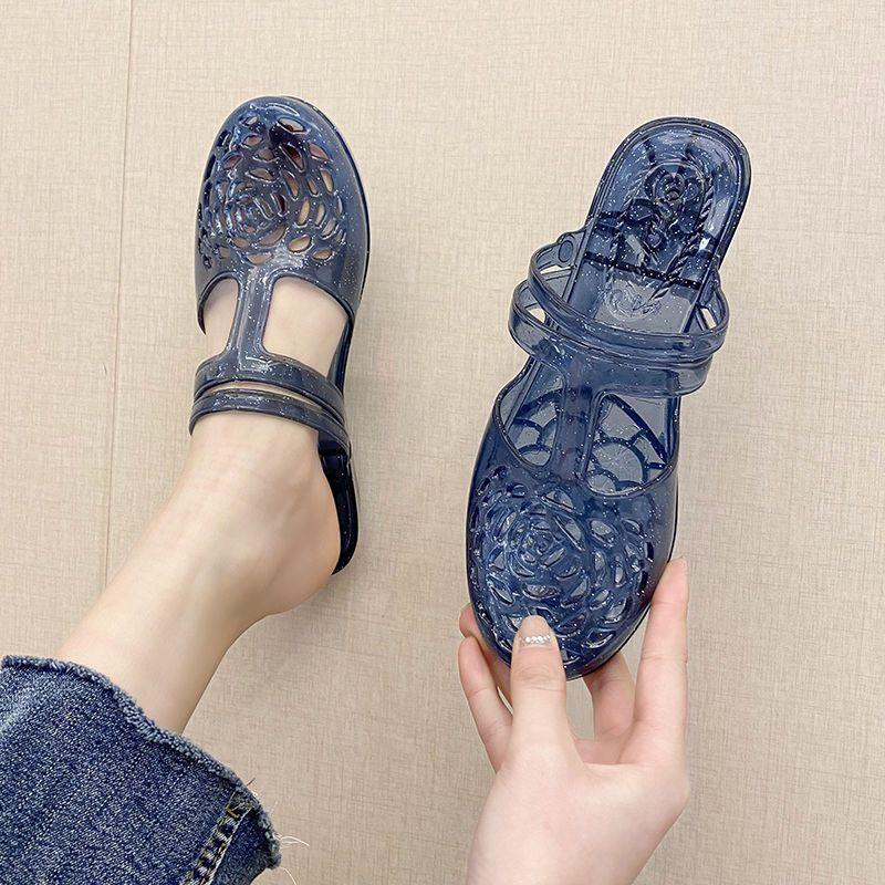 Crystal Sandals for Women's Outdoor Wear Summer New Style Anti Slip Hollow Breathable Half Slippers