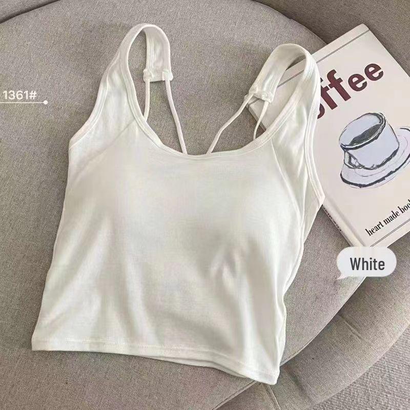 

Women s Summer Cross-Back Strappy Tank Top with Built-in Bra Pads - Slim Fit and Versatile for Inner or Outer Wear M for 35-50 kg [Total Length 40cm]