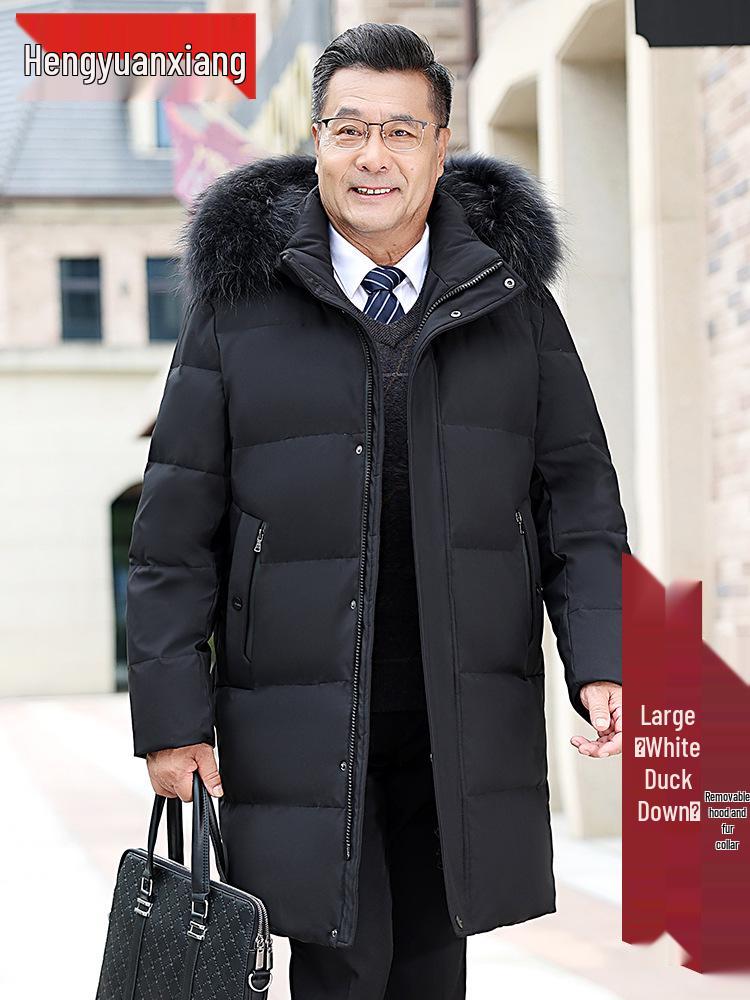 Men's Winter Mid-Length Thickened Down Jacket for Middle-Aged and Elderly - Cold-Proof, Plus Size