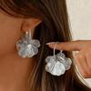 Stainless Steel Double Layer Flower Pendant Earrings For Women Vintage Geometric Irregular Drop Earring Personality Jewelry Gift