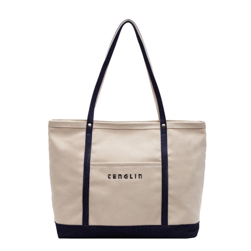 

Letter embroidered canvas shoulder bag women s large capacity tote bag autumn and winter fashion travel tote bag