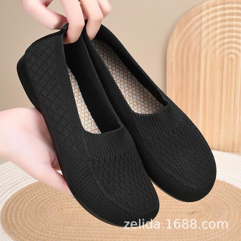 Women's shoes 2024 new spring and summer breathable middle-aged and elderly mother shoes one-pedal flat shoes soft sole comfortable single Doudou sho