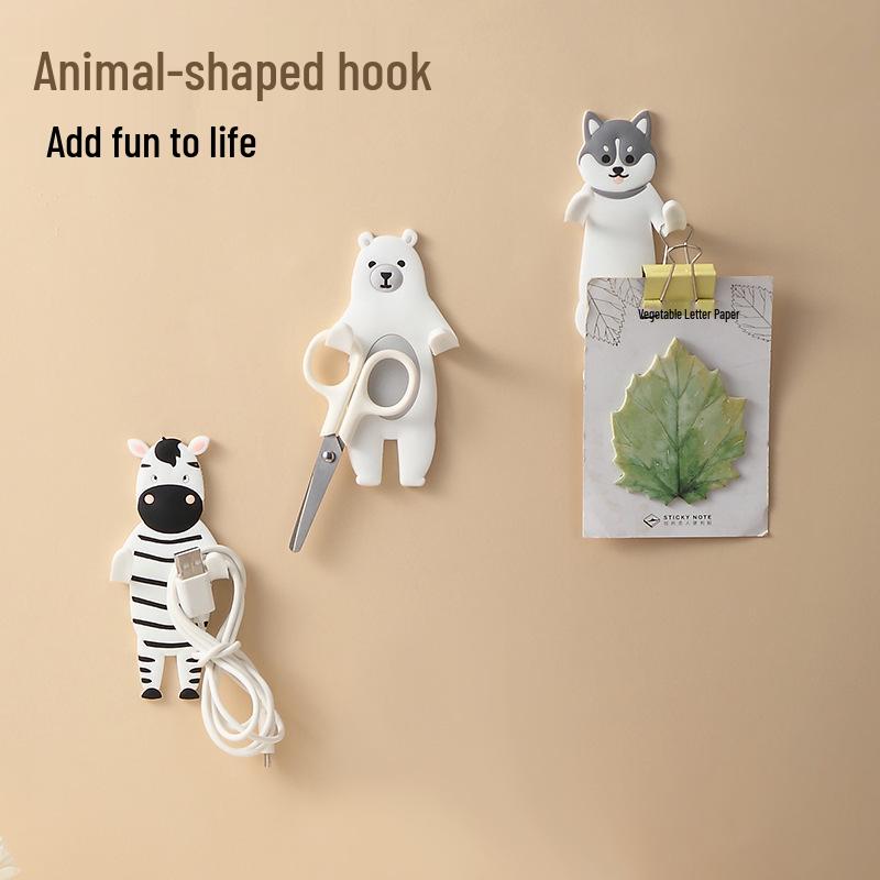 Flexible Animal-Shaped Adhesive Hooks - Cartoon Design, Traceless, and Multi-Functional for Kitchen Storage
