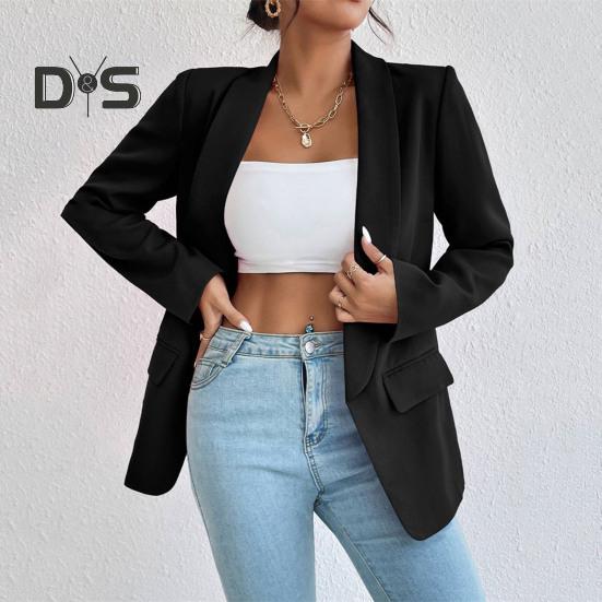 Dámský oblekový kabát jaro podzim jednobarevný business oblek kabát klopa dlouhý rukáv klopa kapsy otevřená přední bunda