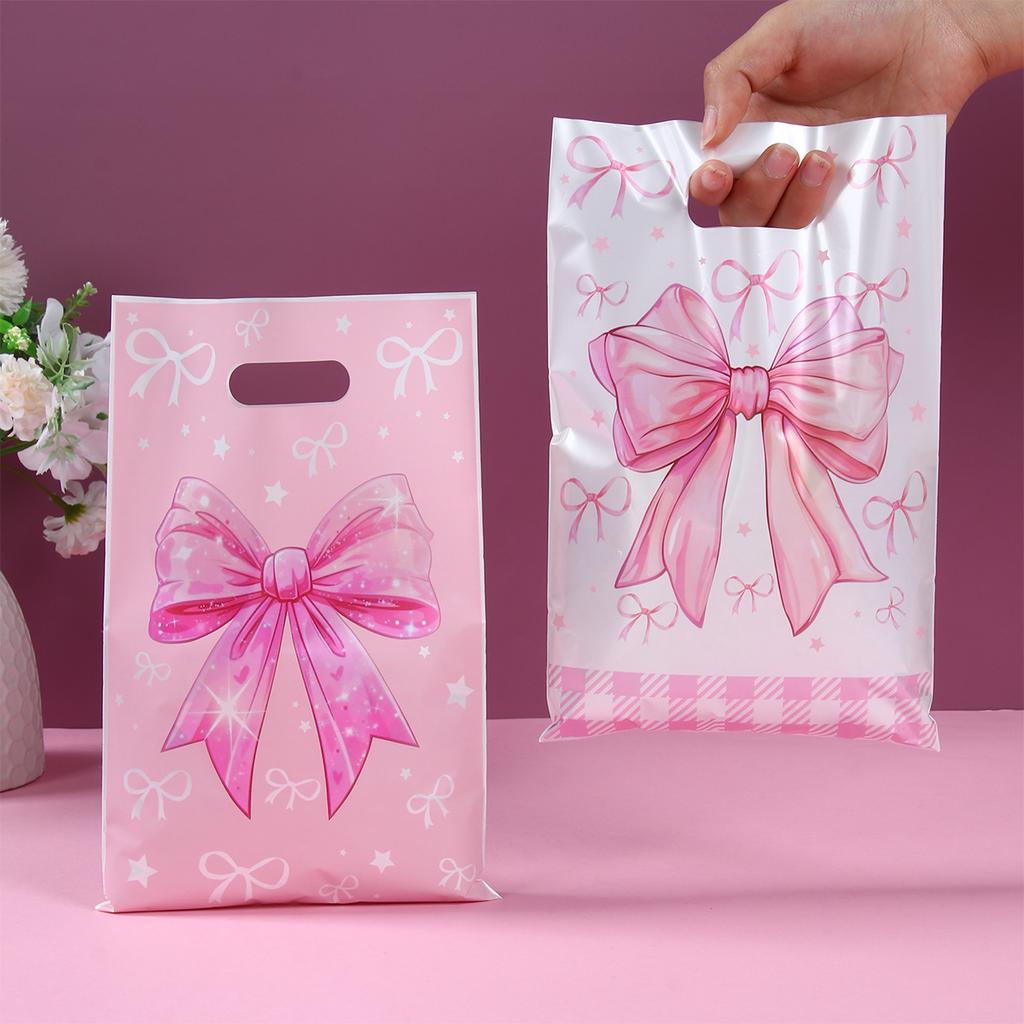10Pcs Sweet Bow Pink Gift Packing Bag Candy Cake Snack Bags Kids Girls Birthday Baby Shower Supplies Wedding Party Decor