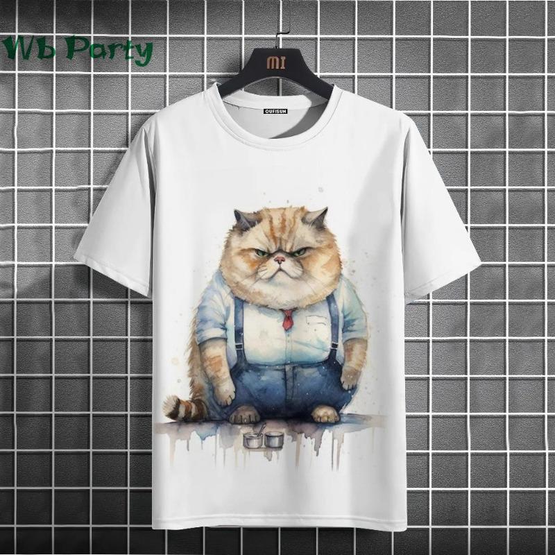 Cat Print T-shirts for Men Casual Short Sleeved Tee Oversized Mens Clothing Men's Funny T-shirt Animal Print Graphic T Shirts