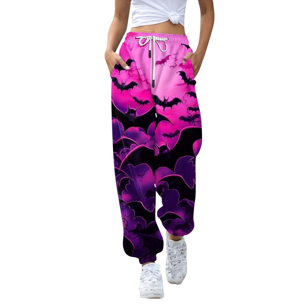 Women's Casual Fashion Halloween Printed Leisure Pants Sweatpants Trousers Drawstring Elastic Waist Drawstring Drawstring Pants