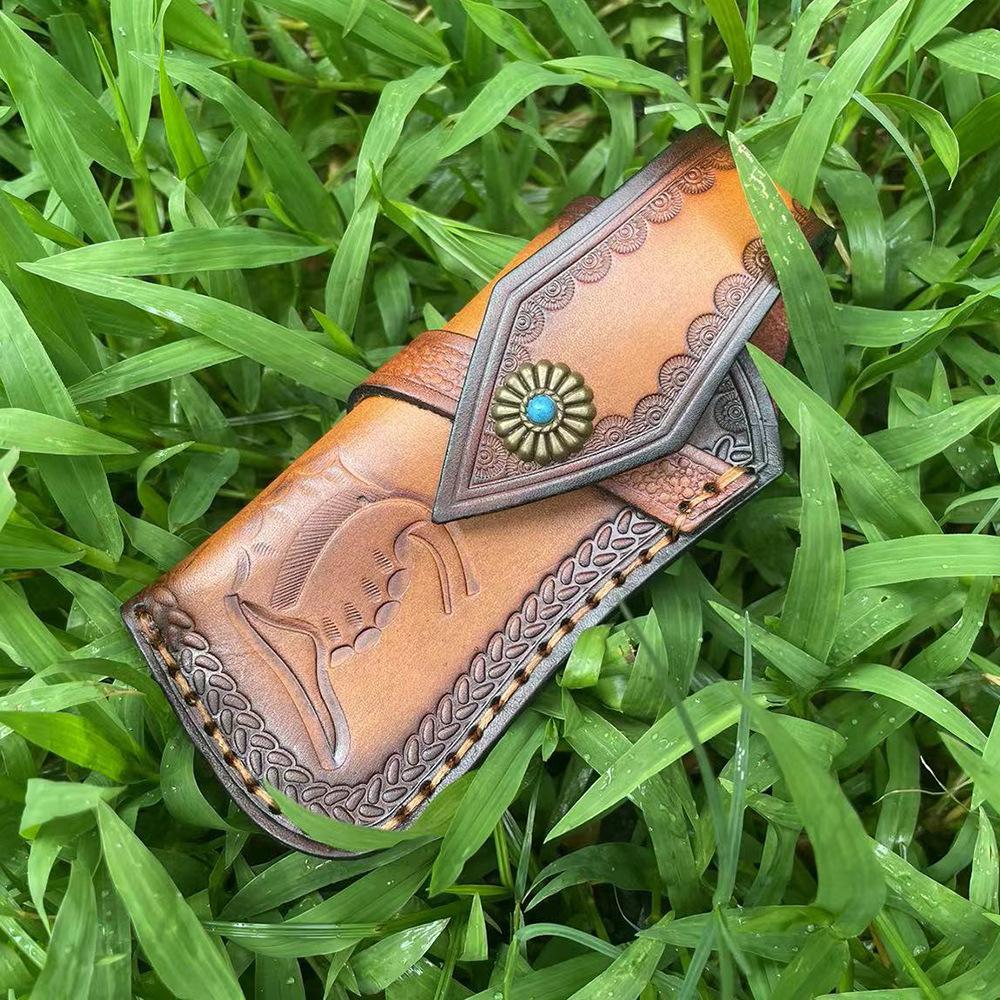 13.5 CM High-quality Cowhide Folding Knife Holder Scabbard Universal Knife Cover Leather Sheath with  Camping Knife Holsters