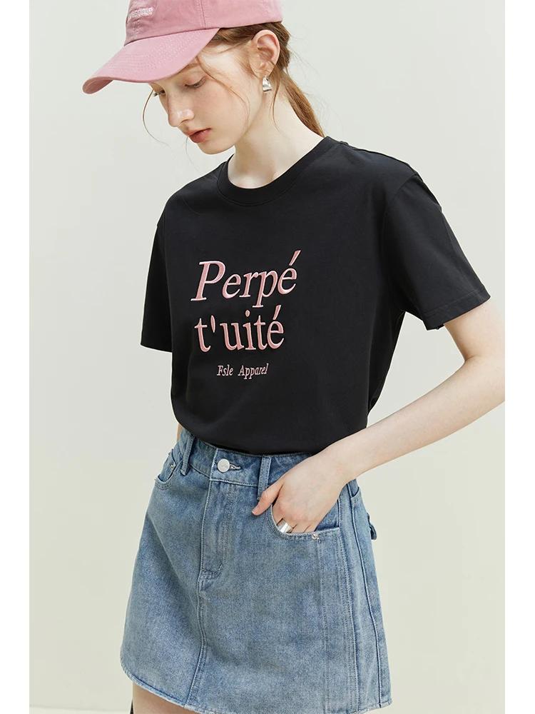 ZX Tee FSLE Simple Style Loose Short-sleeved T-shirt for Women Summer New Round Neck Cool Letter Embroidered All-match Top Female