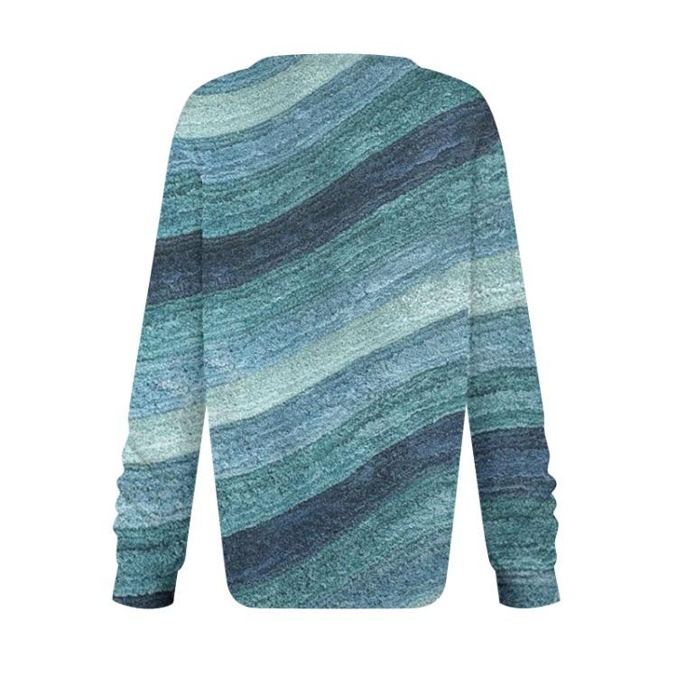 Long Sleeve Print Pullover Top Blouse Casual Round Neck Women Fashion