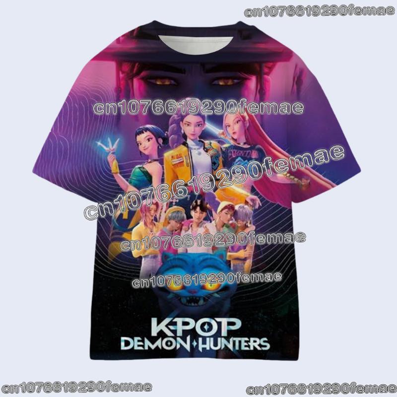 Kpop İblis Avcıları Çocuk Tişörtü Anime Çizgi Film Yazlık Kısa Kollu Günlük Harajuku Tişört Erkek Kızlar Havalı Hediye Üstler
