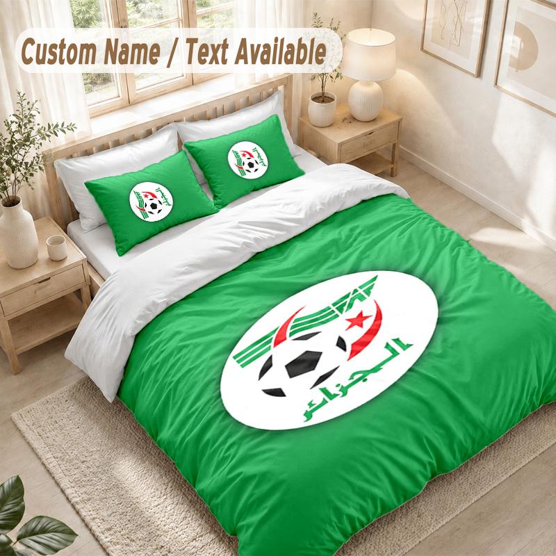 Algerien Nationalmannschaft Bettwäsche-Set, 1 Bettbezug & 2 Kissenbezüge Weich Bequem Schlafzimmer Heimtextil Dekor