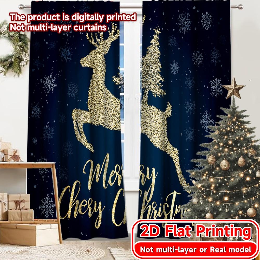 

2D FLAT PRINTING 2pcs Curtains (Without Rod) Merry Christmas Reindeer and Tree Valentine is day Festival Fashion Curtains 100*130 HOOK 1pcs