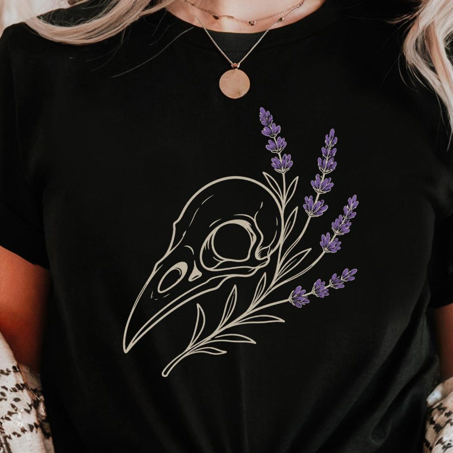 Raven Skull Lavender Shirt | Witchy Botanical T-Shirt | Cottagecore Gothic Nature Tee 2XL