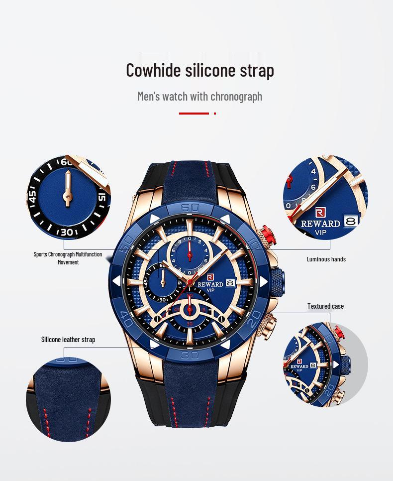 Herren-Chronographuhr - Wasserdicht, Leuchtend, Farbblockiertes Silikonarmband, Sportliches Design