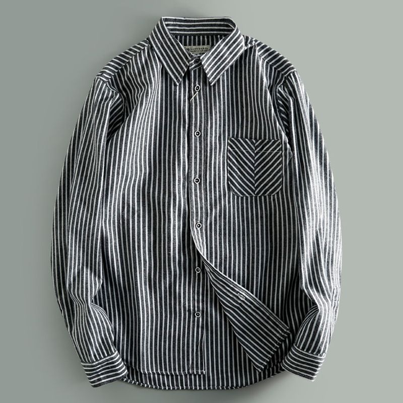 First-Line Brand Cut the Tag Off Men's Foreign Trade Goods Export Overplus Order Clearance Stripe Long Sleeve Shirt All-Matching Men's Shirts