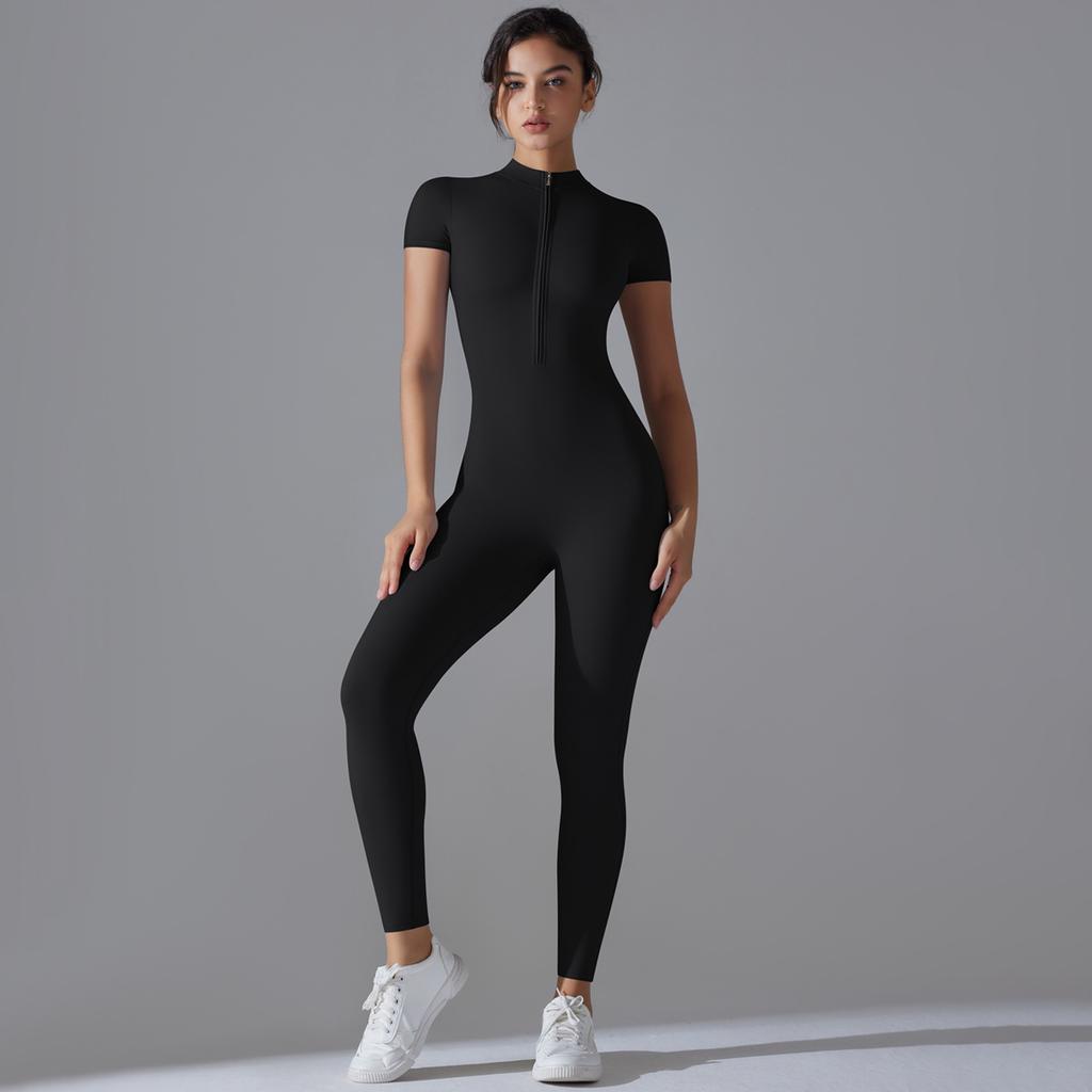 Naked Zipper Yoga Suit Jumpsuit, Quick Drying Breathable Outdoor Sports Tight Jumpsuit, Fitness Suit For Women