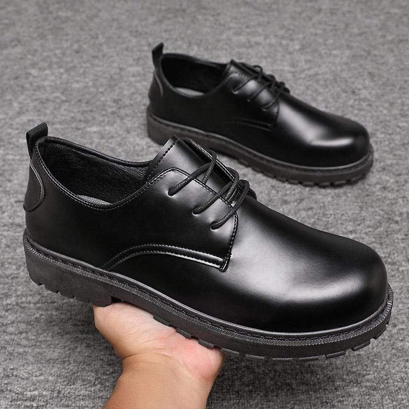 2026 Men's Casual Leather Shoes Spring Work Shoes  Anti-slip Fashionable All-match Black Shoes for Office Wear
