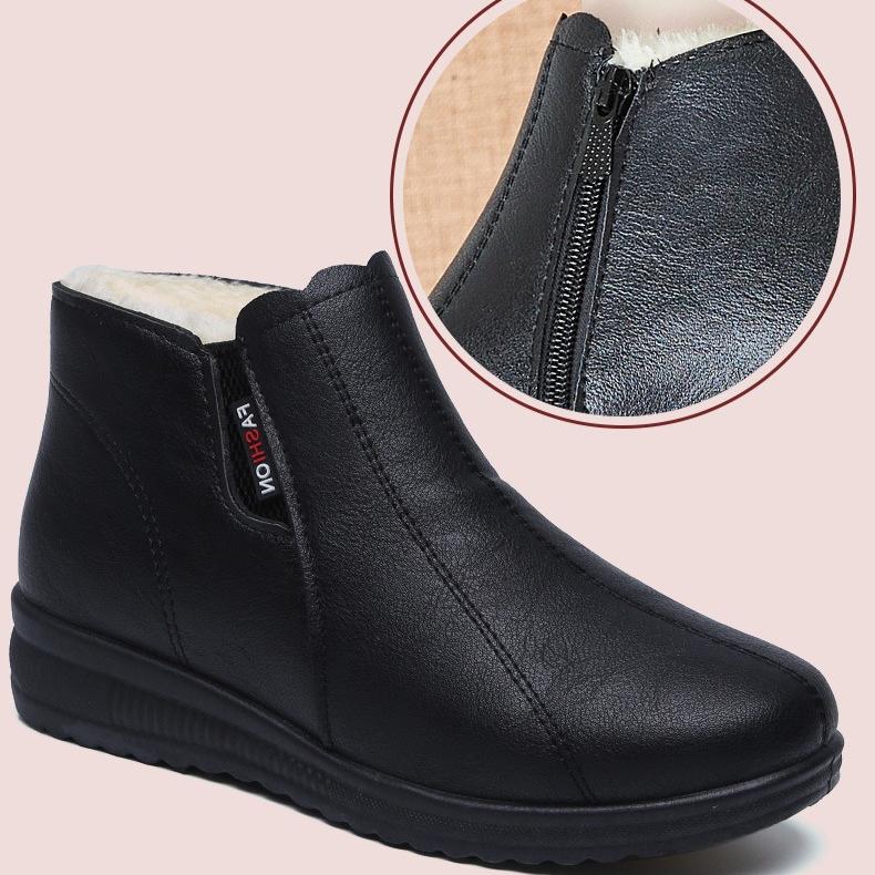 Damen Winter Baumwolle Kurze Stiefel für mittleres Alter Ältere, Weiche Sohle Fleece Gefüttert Warm Flach Baumwollleder Schuhe
