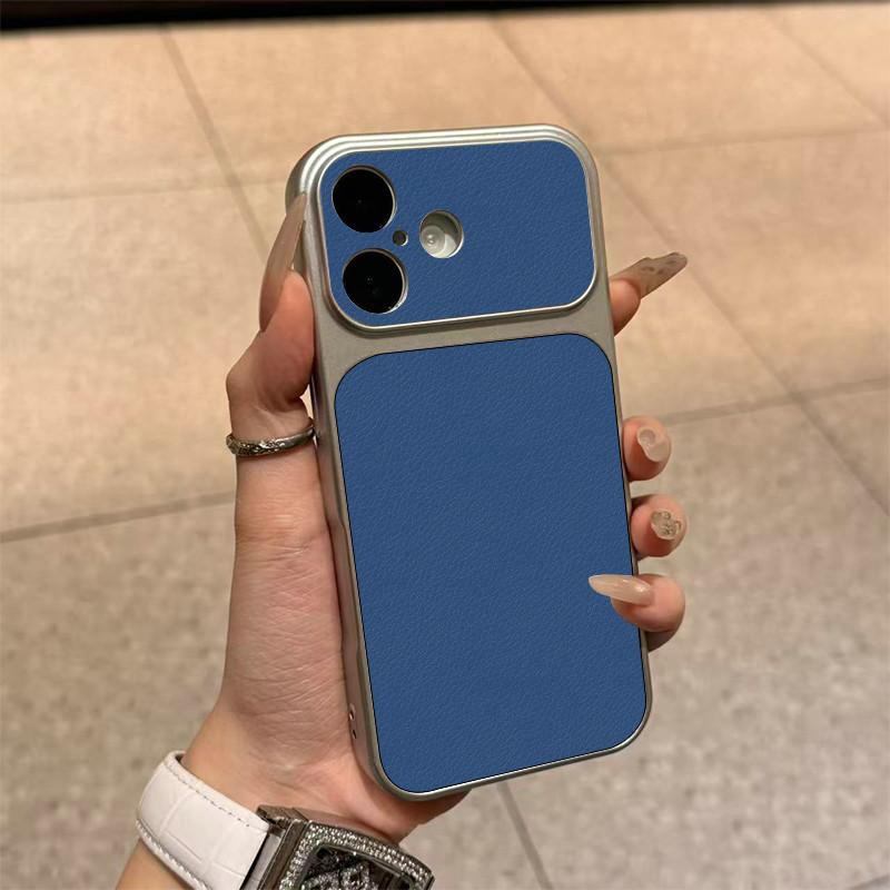 Large Window Synthetic Leather Casing for iPhone Pure Navy Blue Printed Patterned Plain Shell Soft Case Protective Cover | BP B030