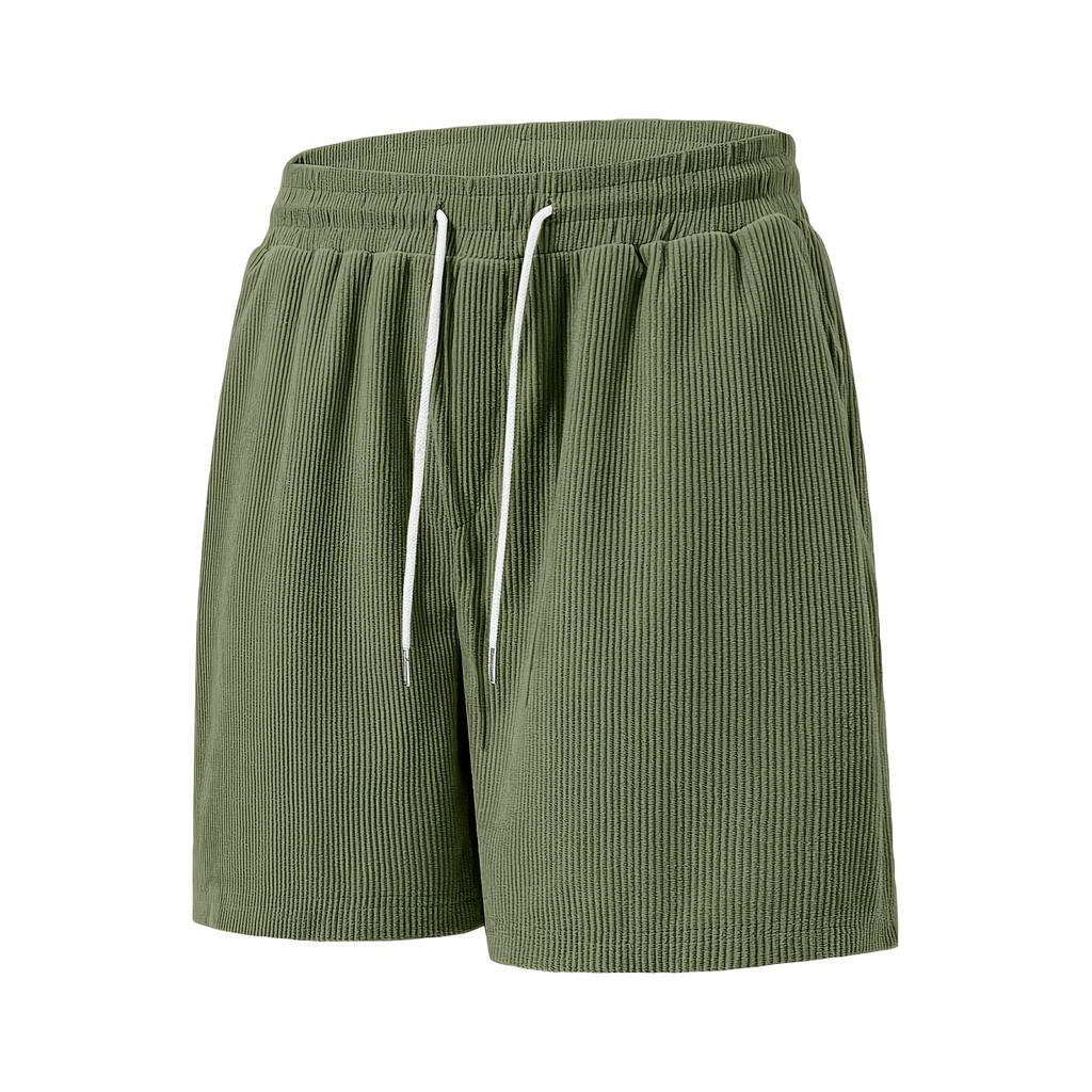 Men's Corduroy Casual Shorts with Elastic Waistband - Comfortable Outdoor Sports Bottom for Summer