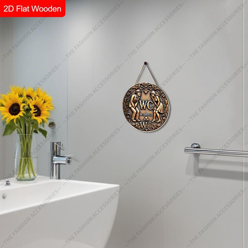 Wooden Hanging Decorative Signs, Bathroom Decorations, 2D Flat Pendants, the Pattern Is Two People and the ”WC" Logo, a Housewarming Gift for Friends