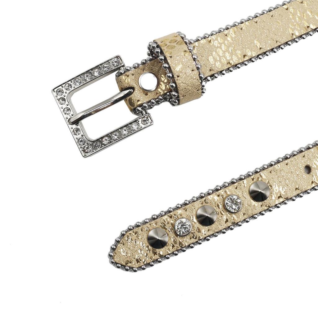 Women's 2.3cm Wide Rhinestone Leather Belt - European and American Cowboy Style Waistband