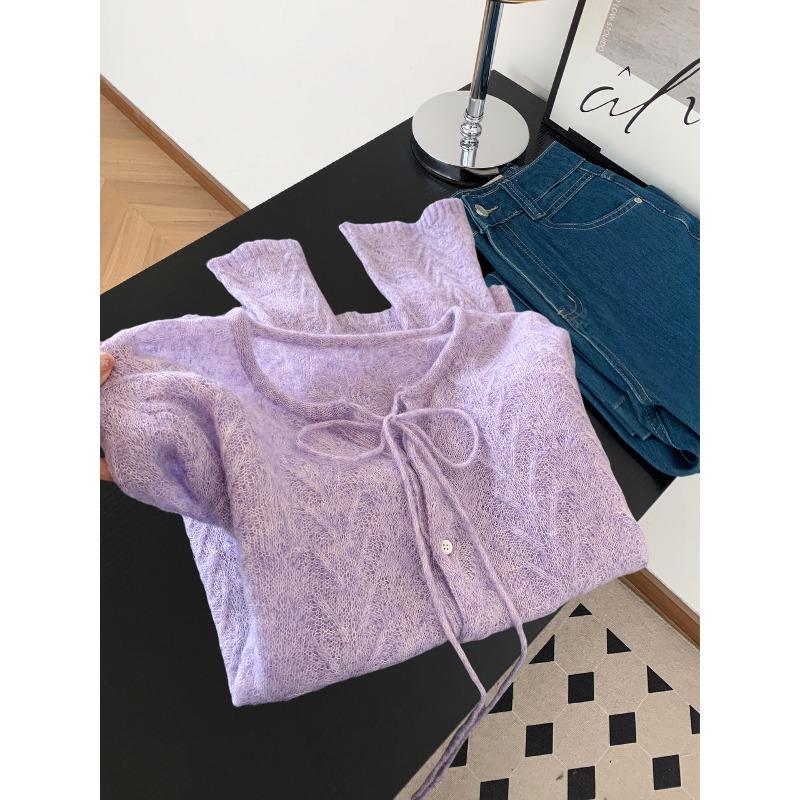 

Пурпурный темперамент нежный ветер круглый вырез пуловер свитер кардиган женский осенне-зимний модный высококлассный трикотажный свитер топ на бретелях one size fits all фиолетовый