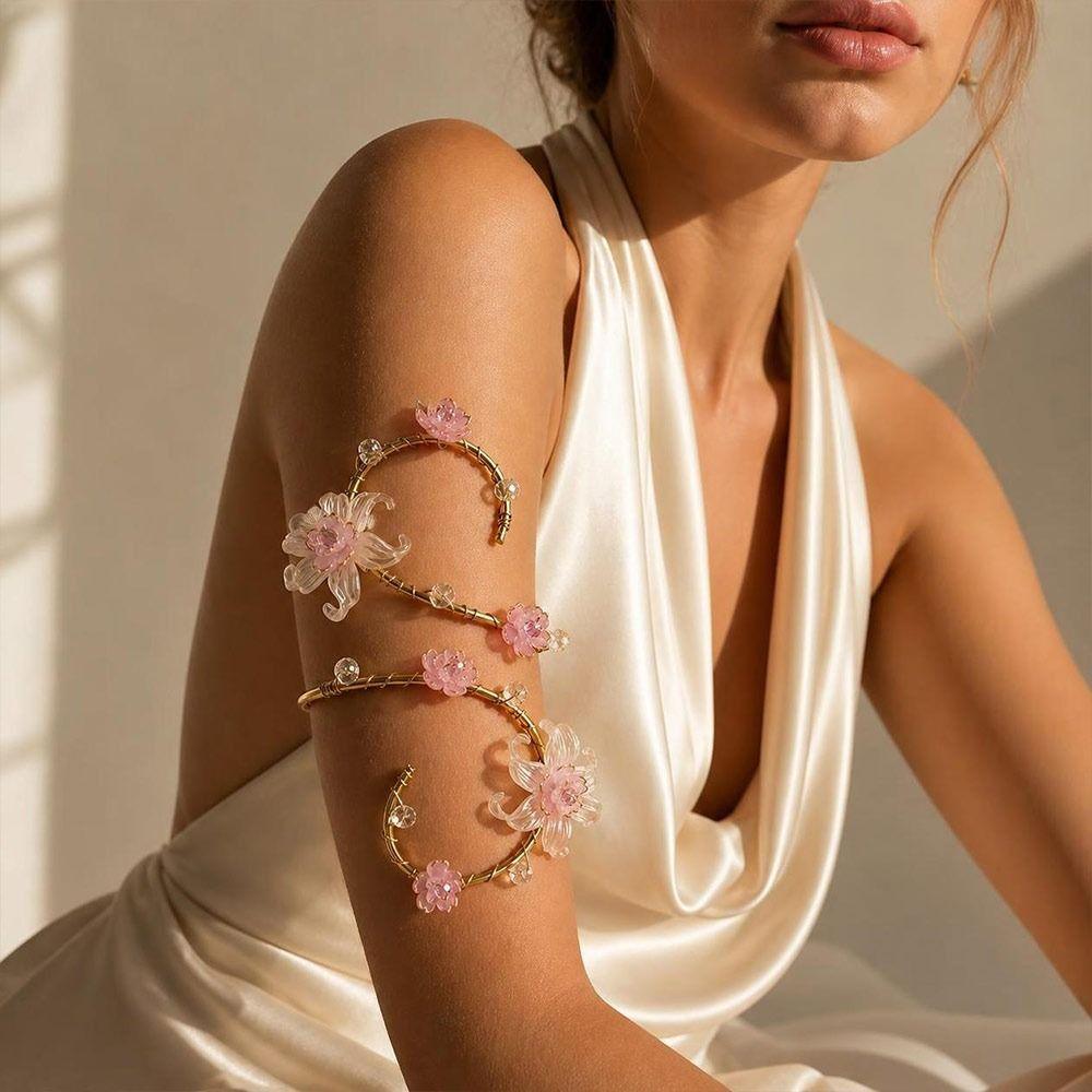 Golddraht umwickelt Drahtumwickelt Armreif Handgemachter Statement Armschmuck Elegantes Blumiges Armband Damen