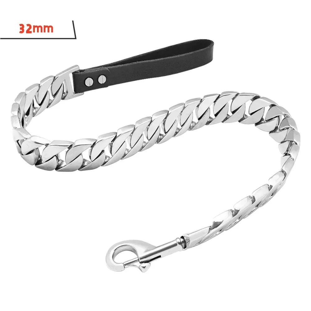 Stainless Steel Dog Leash Pet  Lead Traction  Super Strong Gold Collar Chain 32mm 19mm Bulldog Pitbull Large Dog Collar Leash
