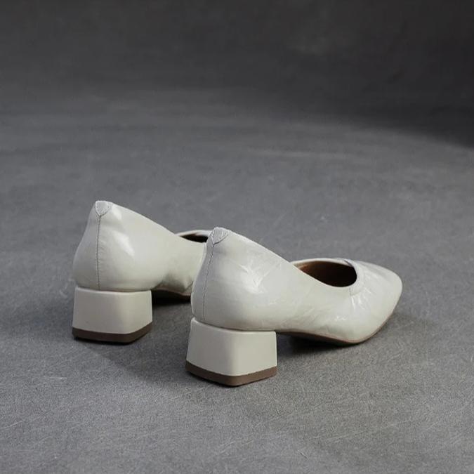 Johnature Square Toe Office Lady Pumps Genuine Leather Fashion Thick Heeled Slip-on Women's Shoes