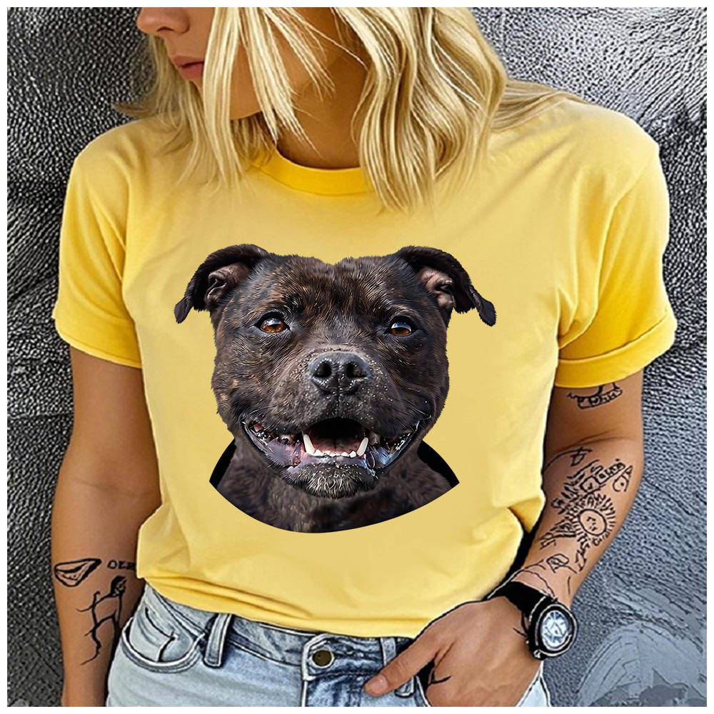 Cotton Cute Brindle Staffordshire Bull Terrier Portrait Tshirt Women Staffy Dog Lover Casual Summer Short Sleeve Graphic T