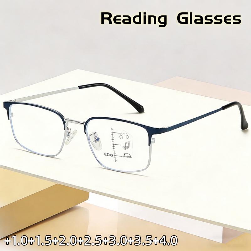 Half-frame Fashionable Anti-blue Light Progressive Multifocal Reading Glasses for Both Men and Women High-definition PC Lenses