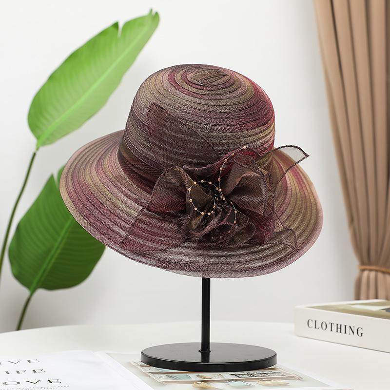 

Шляпа женская летняя для среднего и пожилого возраста с полями, органза, цветок, прохладная шляпа, складная, солнцезащитная, солнцезащитная, шляпа-панама для мамы темно-коричневого