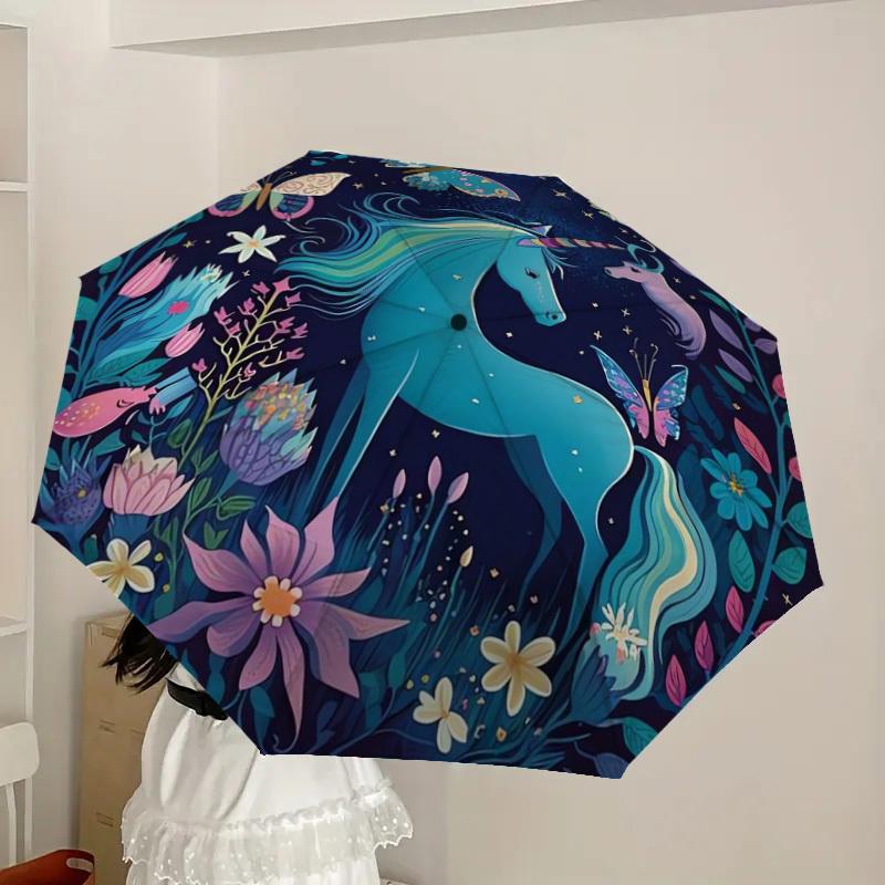 1pc Fantasy Unicorn Garden Umbrella with Plastic Handle,Suitable for All Seasons Home Travel Outdoor UmbrellaDD105