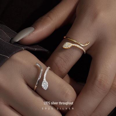 High-End Women's S925 Silver Diamond Snake Ring - Fashionable Index Finger Design