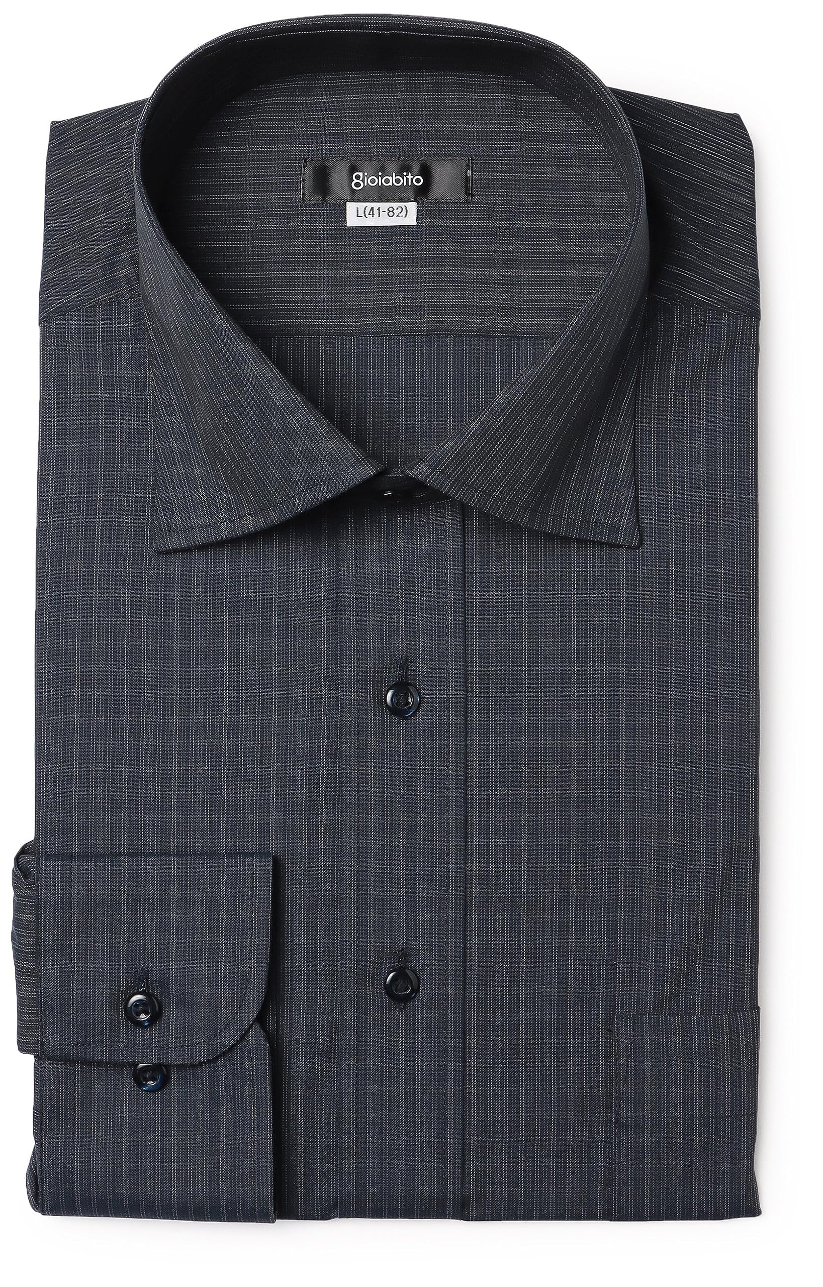 

Flex Japan Dress Shirt [gioiabito] Men s Wrinkle-Resistant Dark Color Regular Fit Long Sleeve Shirt, Navy, 0117, Semi-Wide Collar