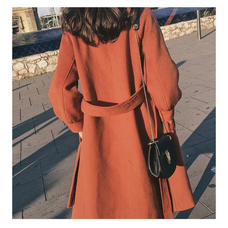 Autumnal and Wintertime Mid-length Hepburn-style Woolen Coat for Women, Cashmere-like Woolen Coat and Windbreaker