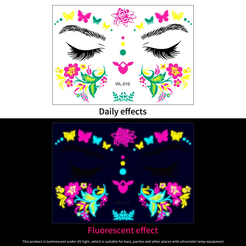16 Fluorescent Face Stickers Nightclub Masquerade Neon Fluorescent Face Stickers Waterproof Music Festival Glow Tattoo Stickers