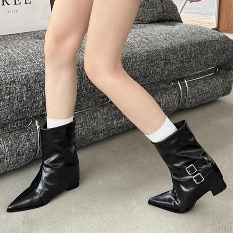 Luksusowe Botki Damskie Szpiczasty Nosek Obcasy Jesień Trend Projektant Party Buty Marka Chelsea Goth Botas Zapatillas De Mujer