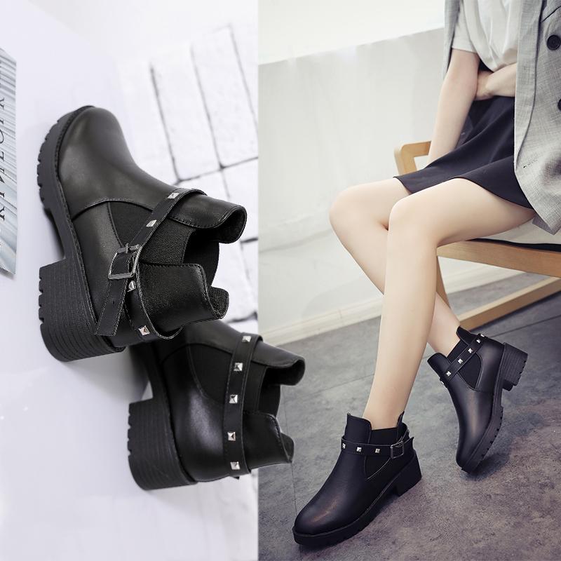 Women‘s Boots  Winter Ladies Shoes Belt Buckle Fashion Rivet Modern Boots Women Round Toe Ankle Boots Snow Boots