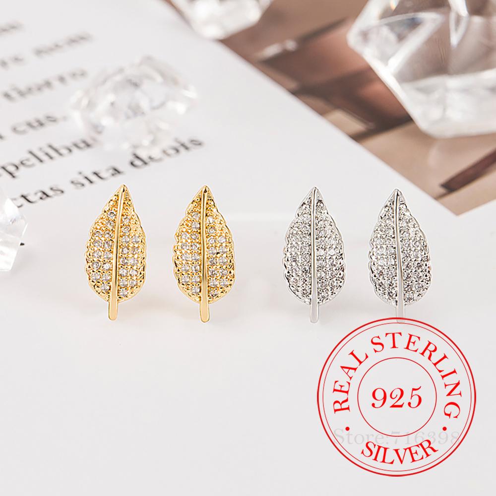 Luxury 925 Sterling Silver Super Shinning Cubic Zirconia Leaves Stud Earrings for Women Korean Style Wedding Fashion Jewelry