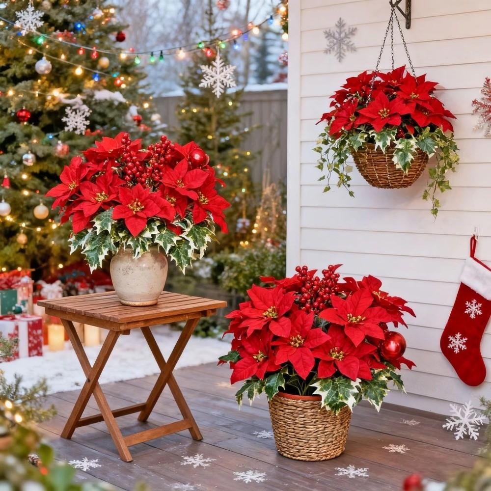 5 Heads Bunch Artificial Poinsettia Bouquet Artificial Flowers Simulation Bouquet  Table Ornament