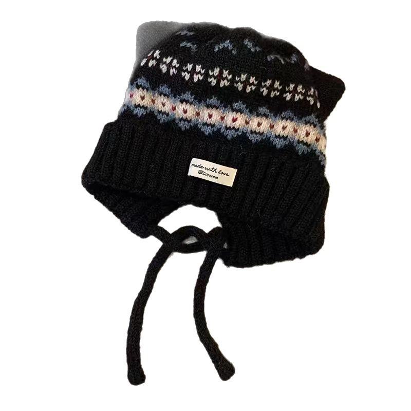 Fair Island wind hat sweet and cute cat ears knitted ear hat women's winter thickened and velvet warm Lei Feng hat