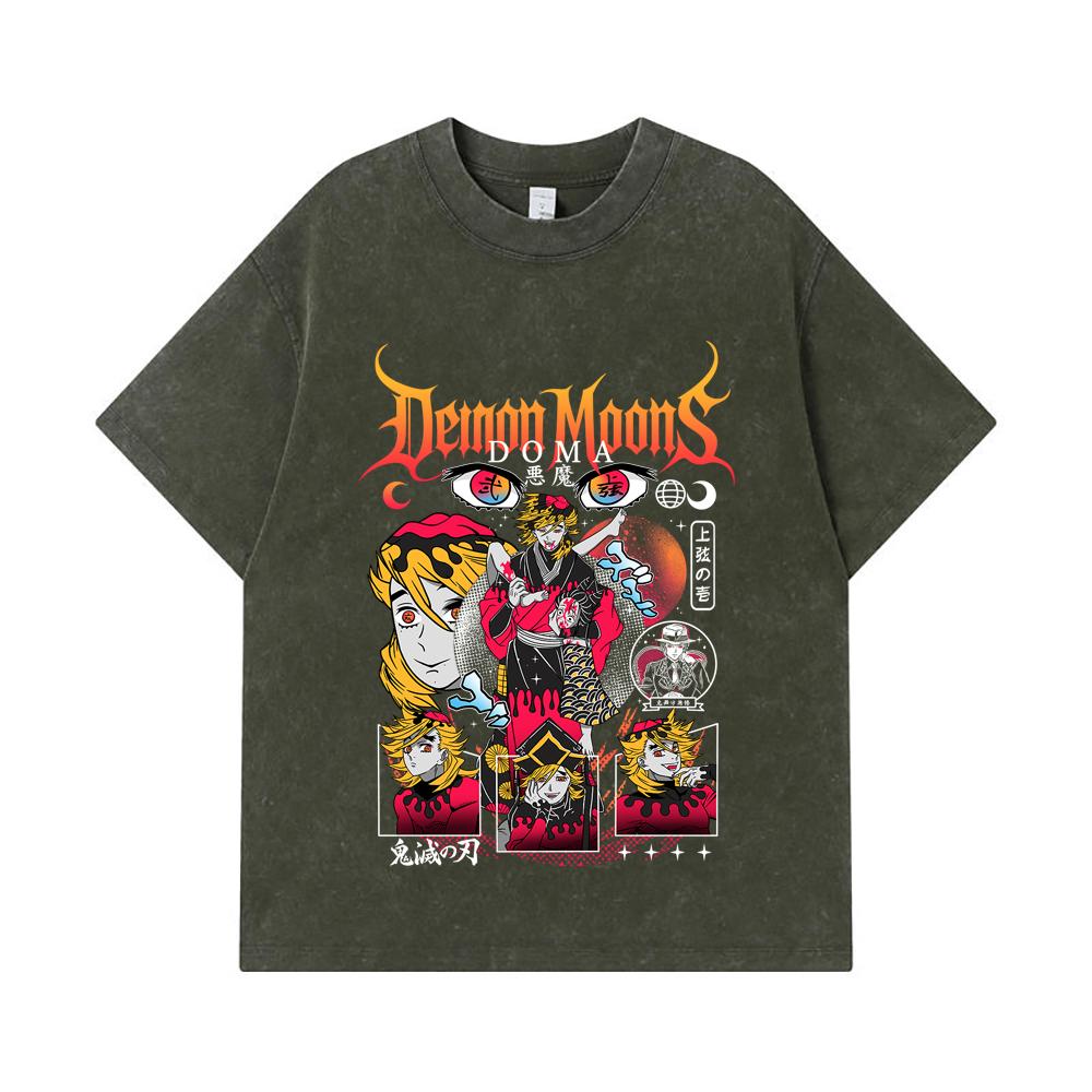 275 GSM Washed T-shirts 100% Cotton Demon Slayer V32 Doma Print Unisex Heavy Cotton T Shirt