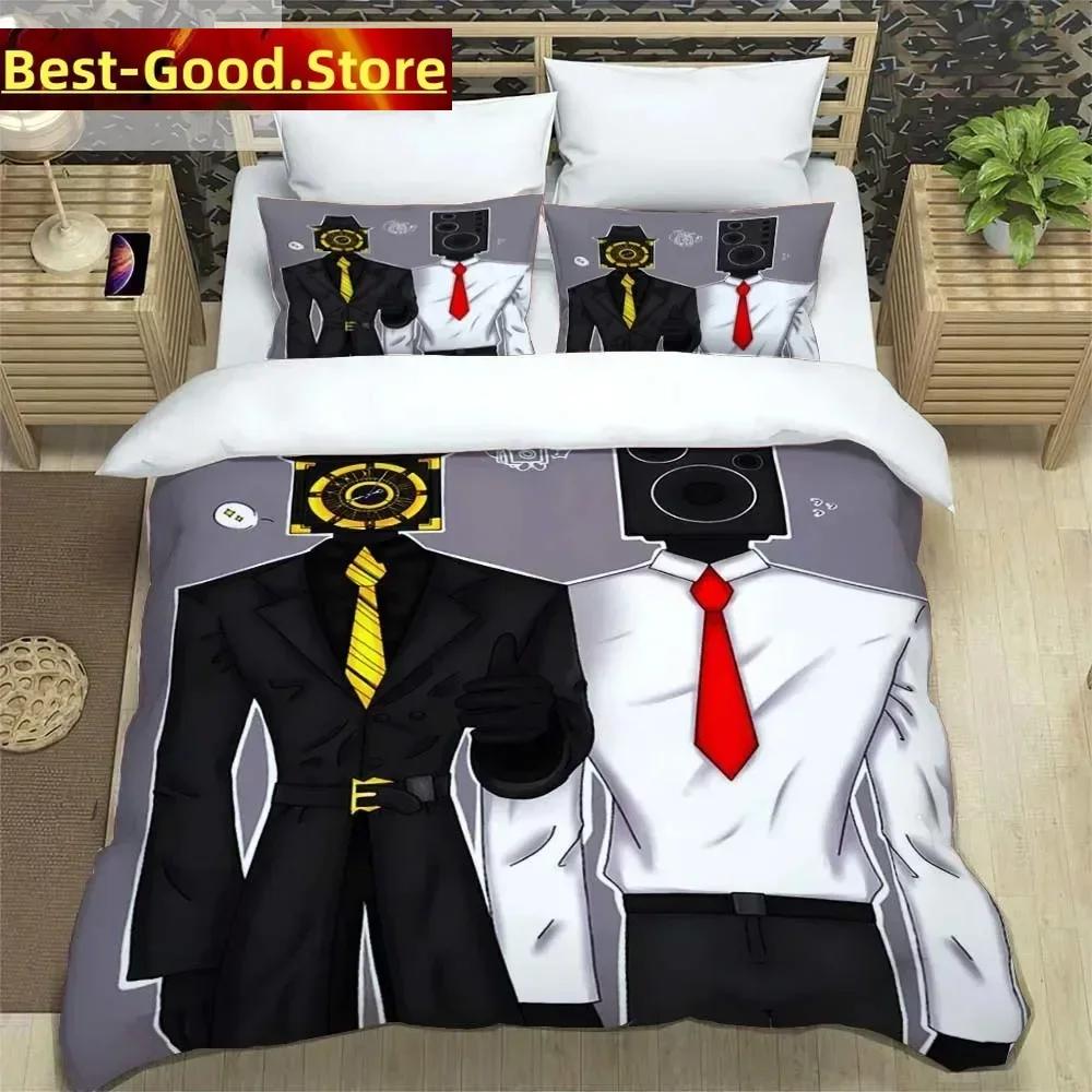 Skibidi Toilet Lustiger Kprl Lautsprecher Cartoon Bettbezug Kissenbezug Bettwäscheset Twin Full King für Jungen Erwachsene Schlafzimmer