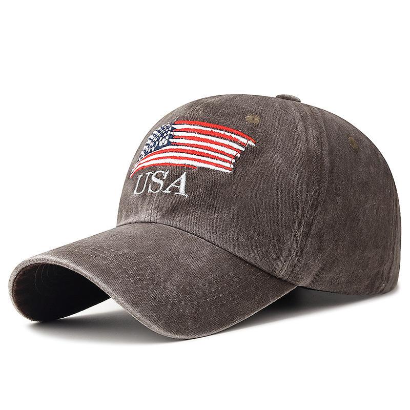 Washed Baseball Cap Vintage American Flag Embroidered Usa Cap Versatile Outdoor Sun Hat
